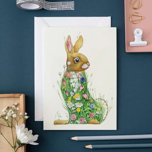 Felicitare ilustrată IEPURAȘ PE IMAȘ | BUNNY IN A MEADOW