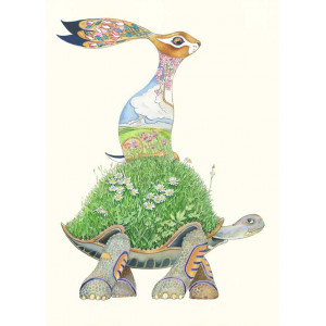 Felicitare ilustrată IEPURELE ȘI BROASCA ȚESTOASĂ | THE TORTOISE AND THE HARE